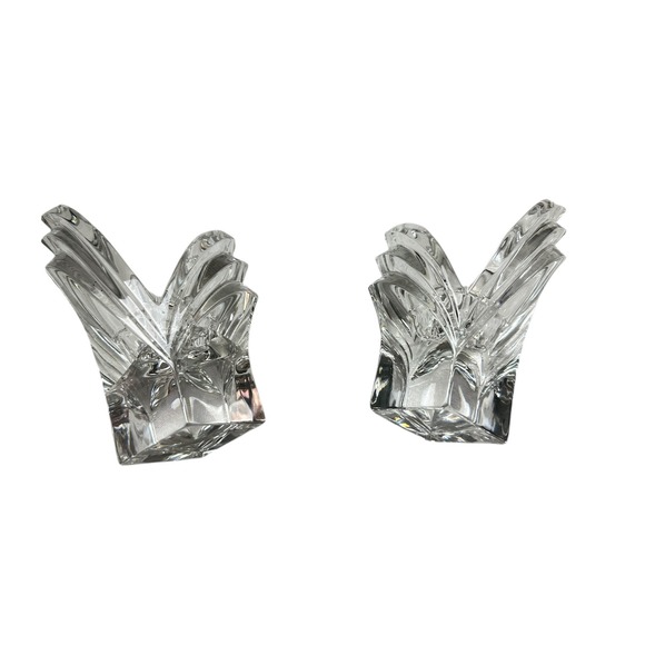 Pair of Modern Crystal Glass Leaf Design Tealight Candle Holders - Picture 8 of 16